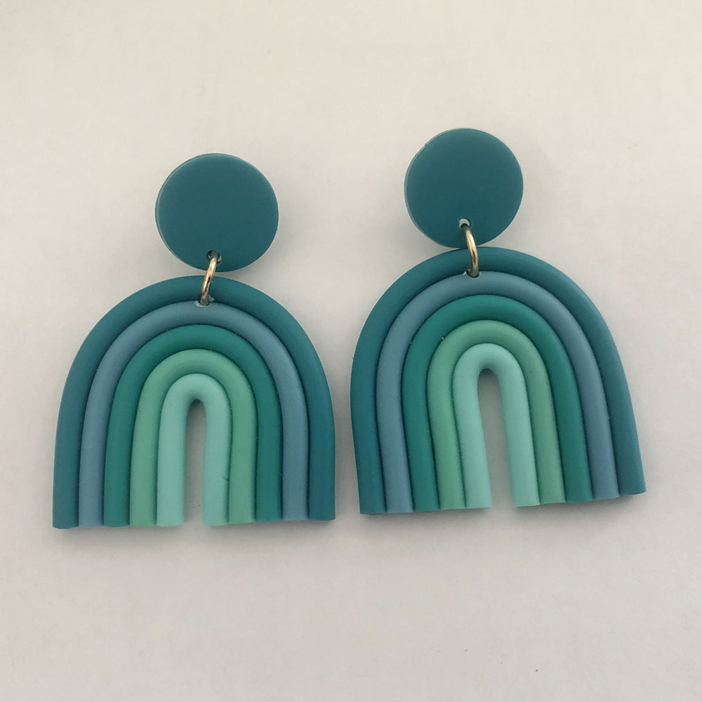 Bohemian Polymer Clay Handmade Rainbow Eardrop Stud Earrings
