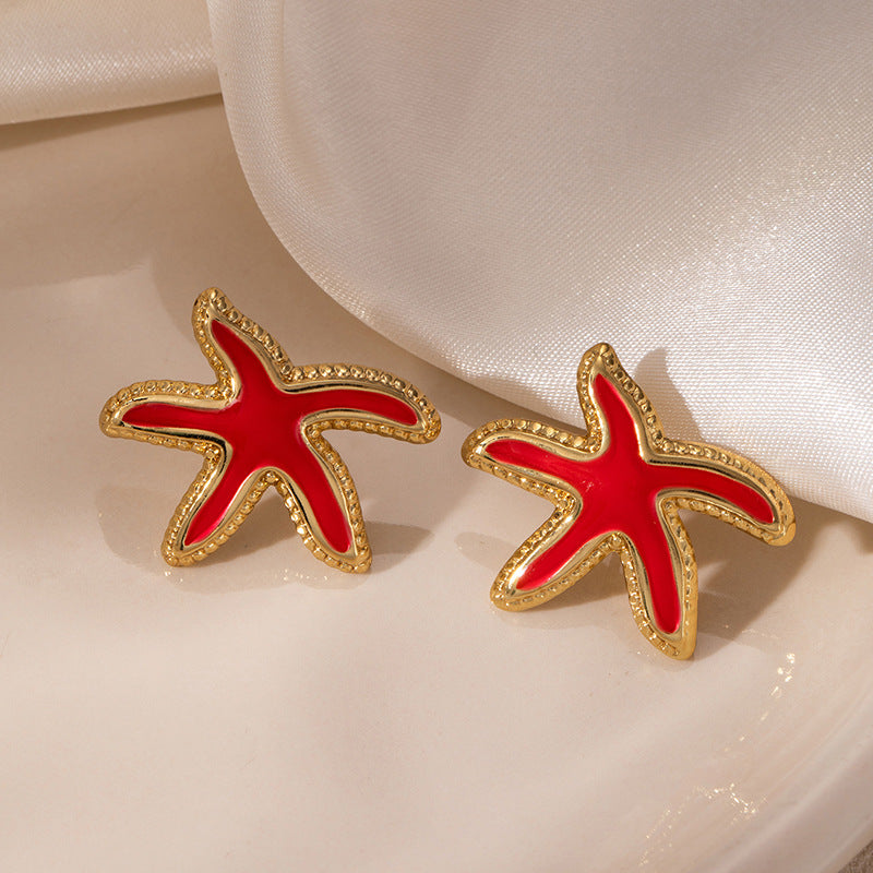 Women's Style Dripping Starfish Stainless Steel Light Luxury Temperament Stud Earrings