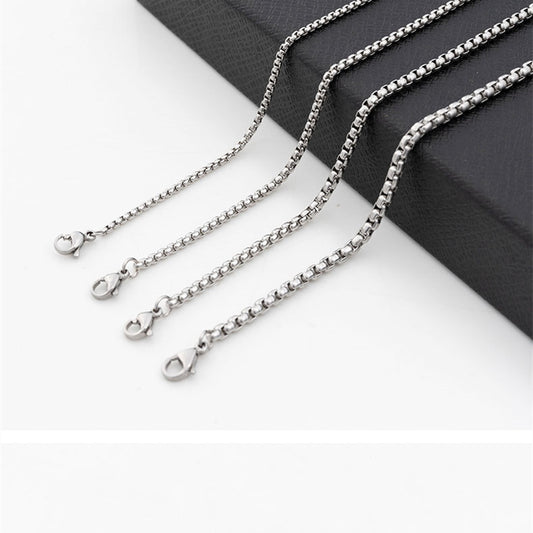 Women's & Men's Square Pearl Chain Box Corn Stainless Necklaces