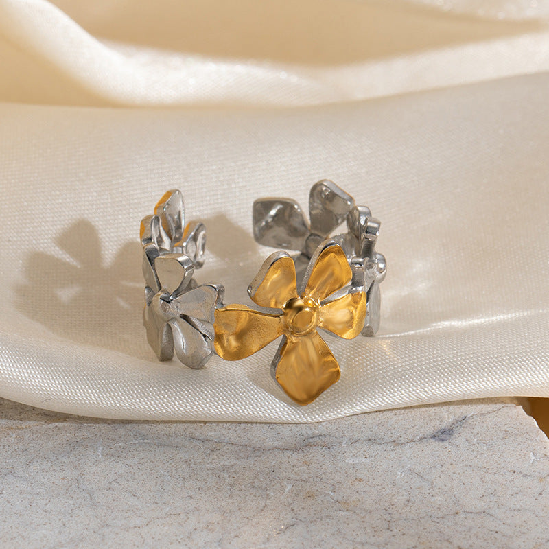 Room Gold Geometric Shell Stainless Steel Niche Color Matching Star Ring