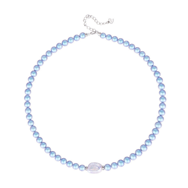 Women's Blue Pearl Baroque Shaped Freshwater Graceful Fashionable Necklace