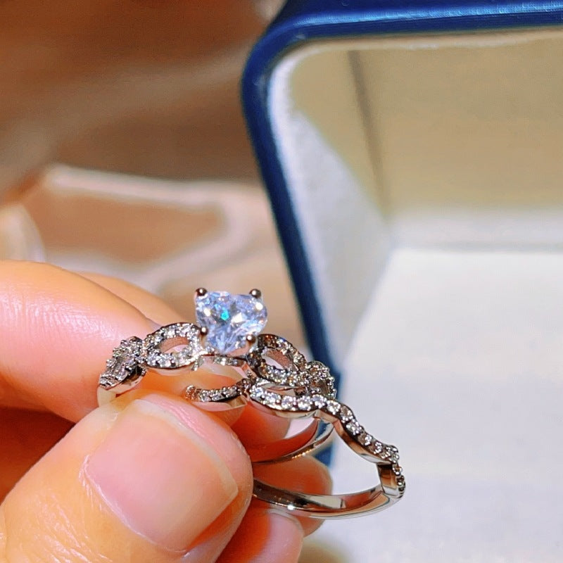 Engagement Love Heart Zircon Inlaid Combination Ring