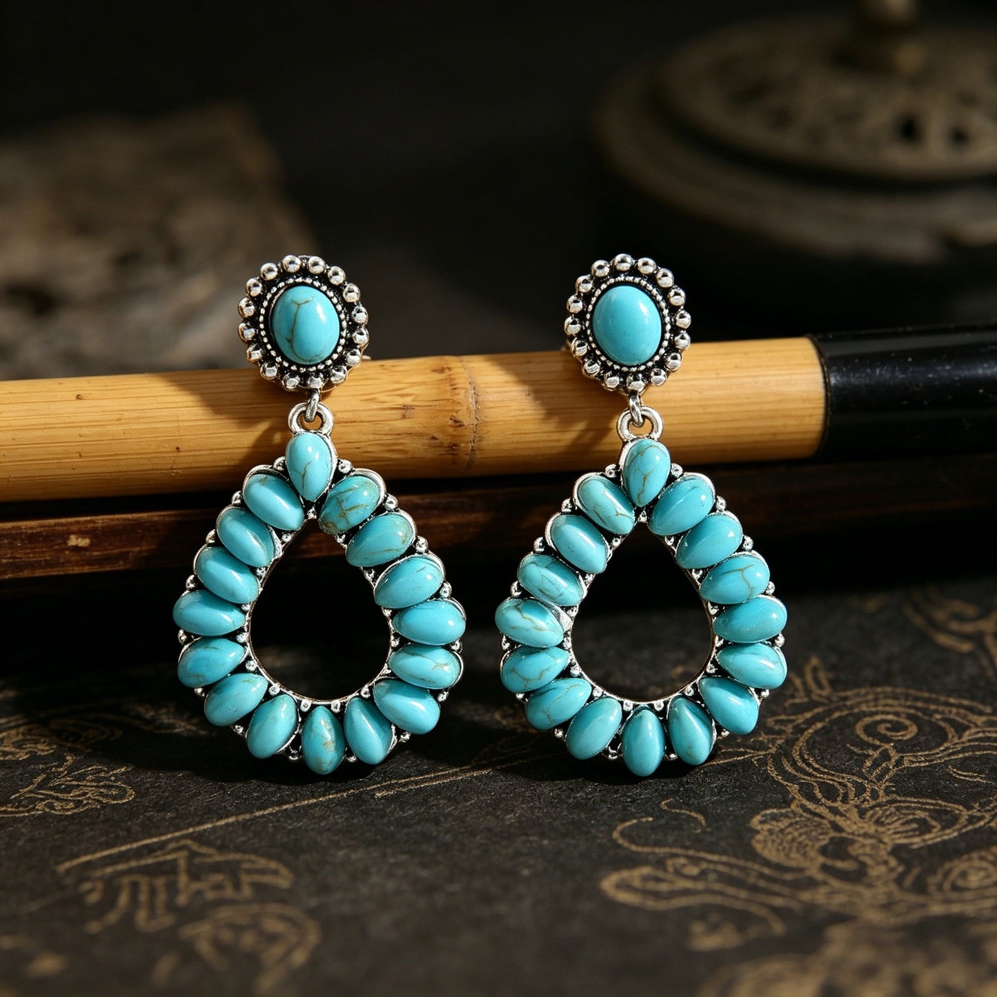 Vintage Water Drop Hollow Turquoise Personalized Earrings