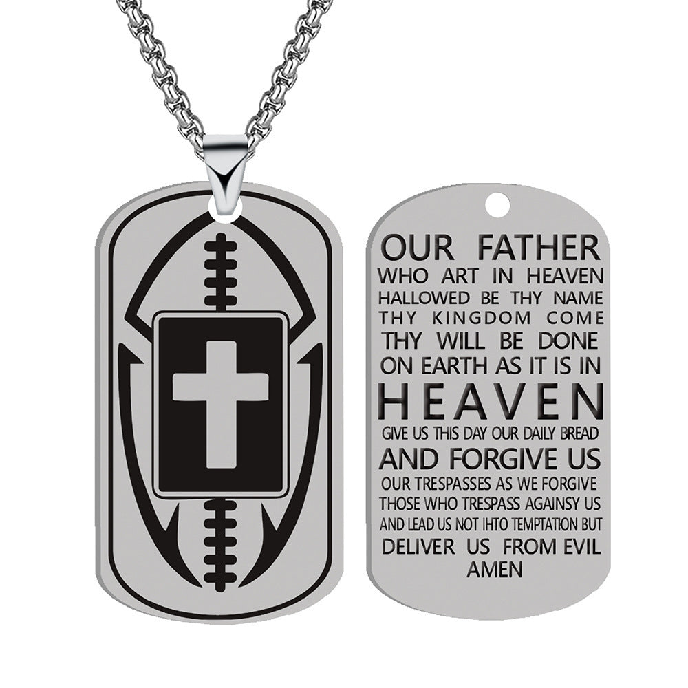 Football Stainless Steel Cross Inscription Sports Necklaces