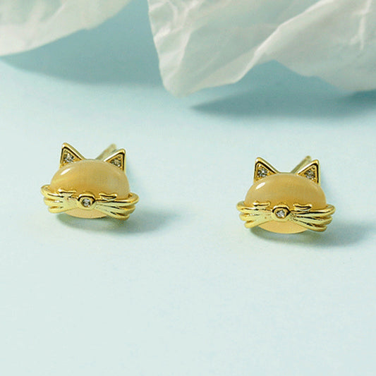 Opal Kitty Small Cute Korean Style Stud Earrings
