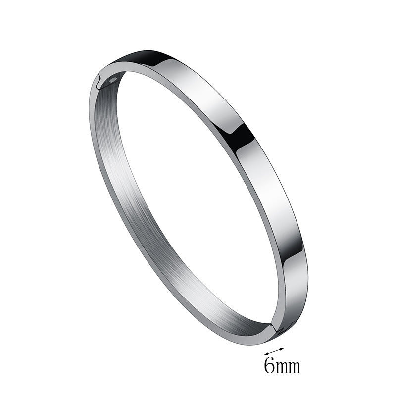 Women's & Men's Glossy Titanium Steel Couples Openings Stainless Simple Bracelets