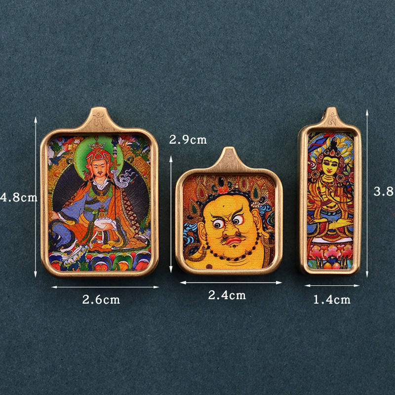 Tibetan Square Hand Painted Golden Outline Eight Patron Pendants