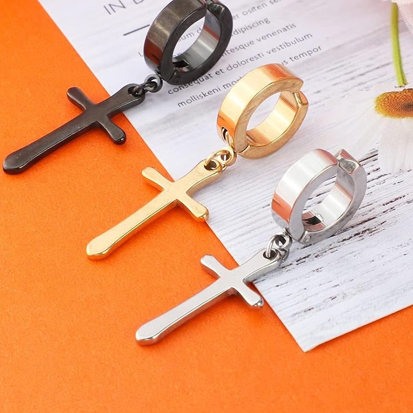 Stainless Steel Magnetic Zircon Cross Clip-on Rings