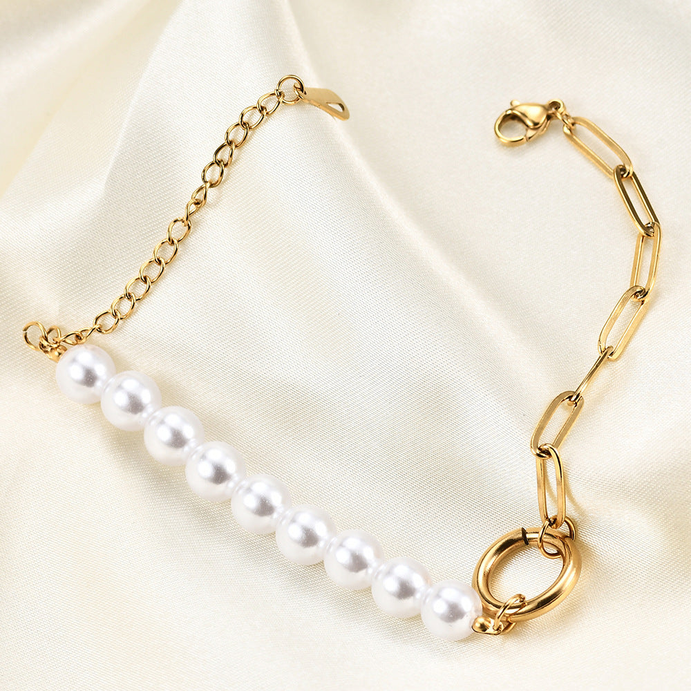 Simple Graceful Imitation Pearl Pin Chain Bracelets