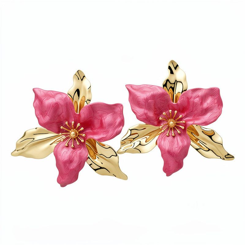 Middle Ancient Glaze Flowers Collar Vintage Court Style Clavicle Chain Earrings