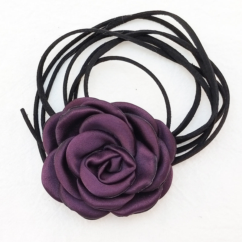 French Flower Tassel Tie Neck Camellia Necklaces