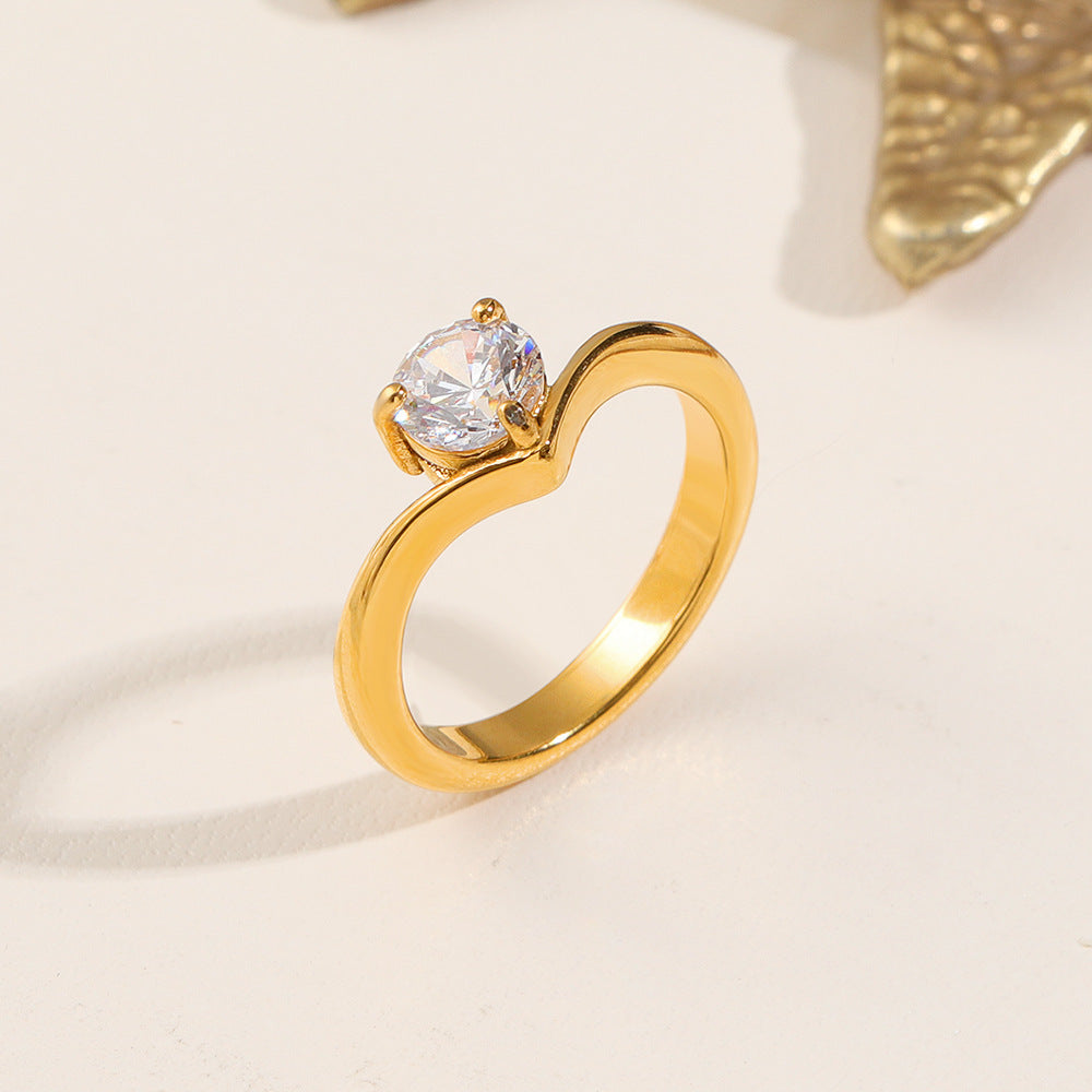 Women's Titanium Steel Affordable Luxury Fashion High-grade Single Diamond Rings