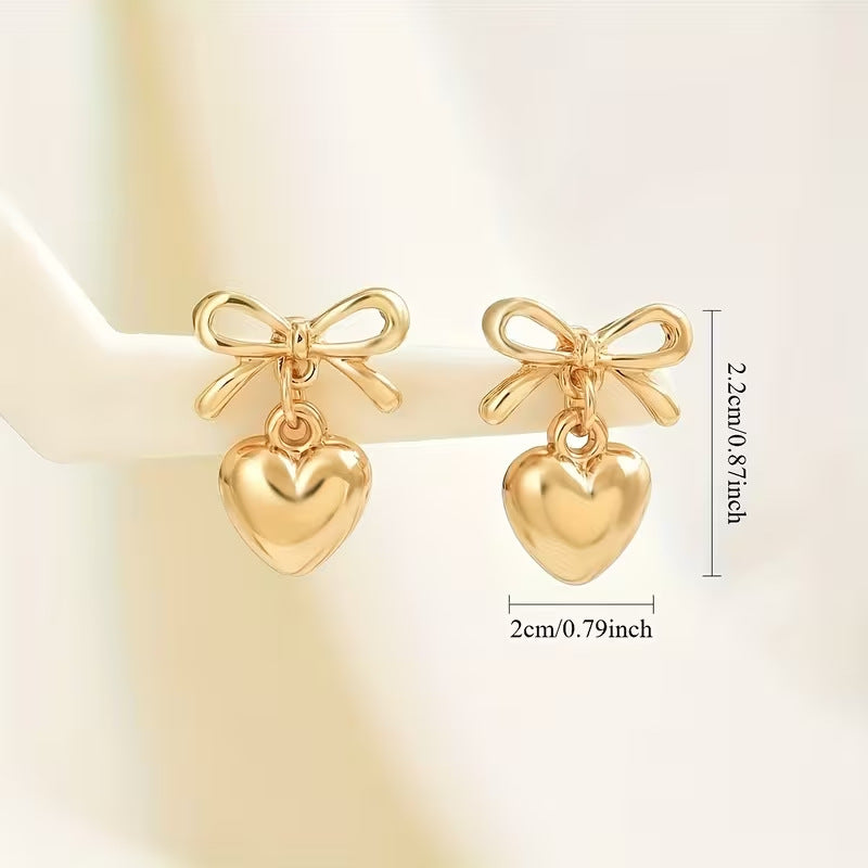 Style Bow Love Female Fashion Heart-shaped Design Stud Earrings