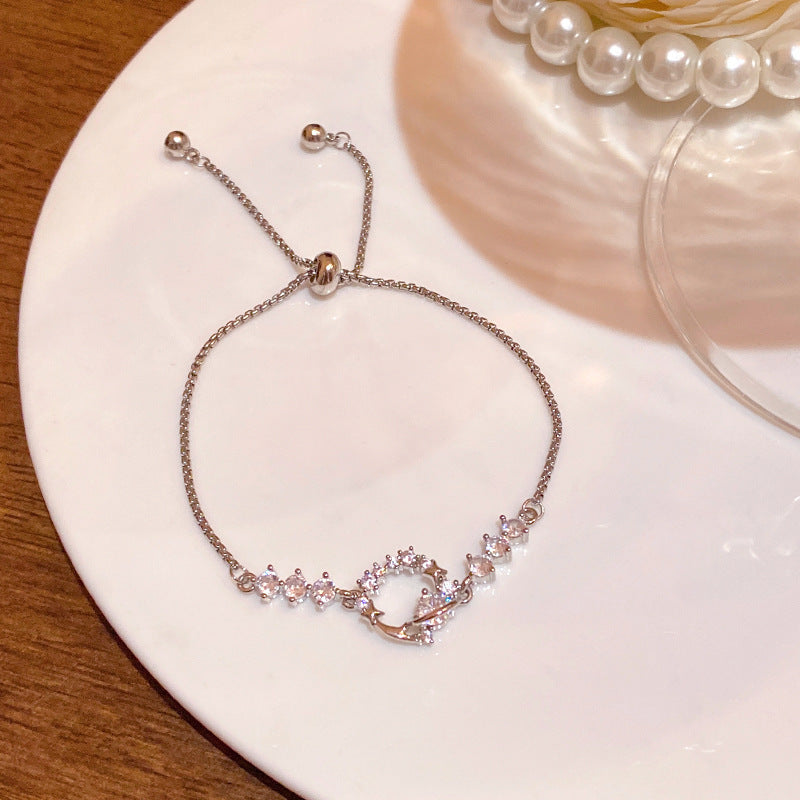 Zircon Titanium Steel Female Light Luxury Minority High-grade Pull Adjustable Bracelet