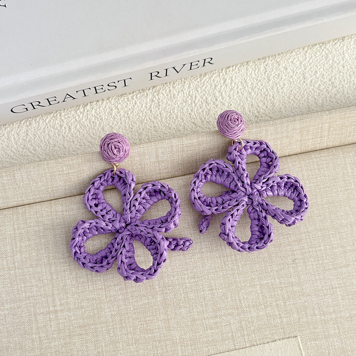 Women's Summer Tassel Flowers Hand-woven Raffia Vacation Style Earrings