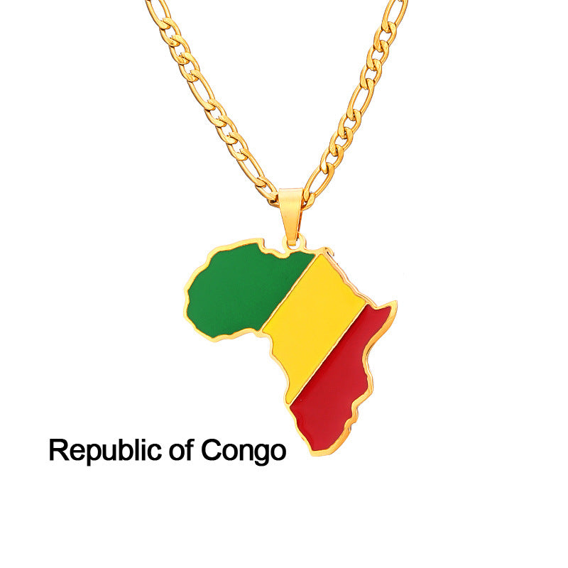 African Drip Oil Stainless Steel Map Geometric Necklace