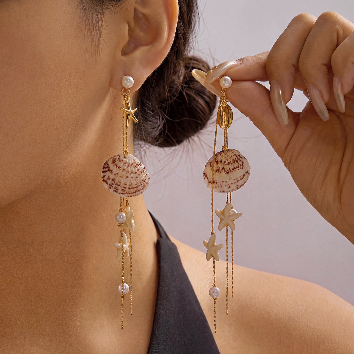 Bohemian Style Summer Seaside Beach Pearl Shell Long Earrings