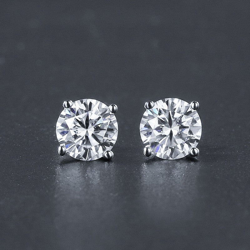 Platinum Plated Female Male Eight Hearts Arrows Moissanite Simple Single Stud Earrings