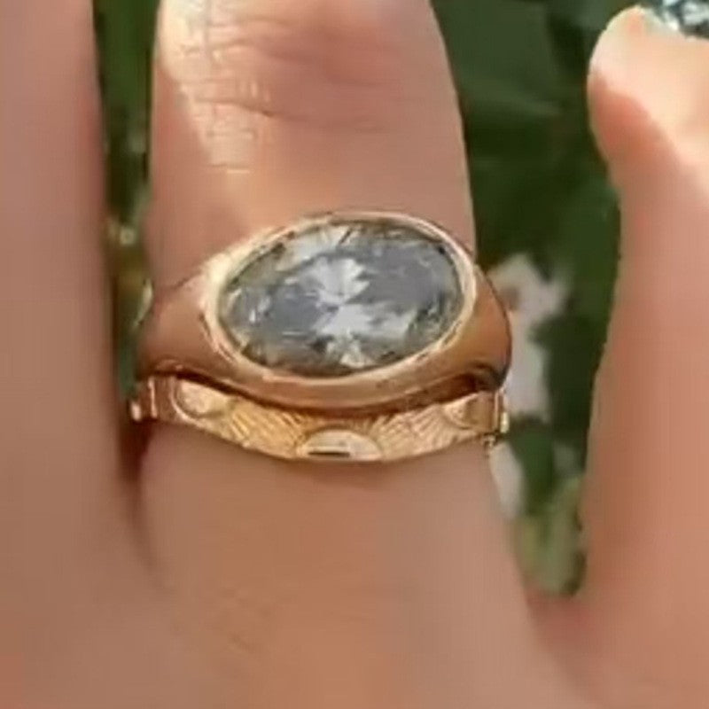 Curved Sunflower Pattern Titanium Steel Gold Rings