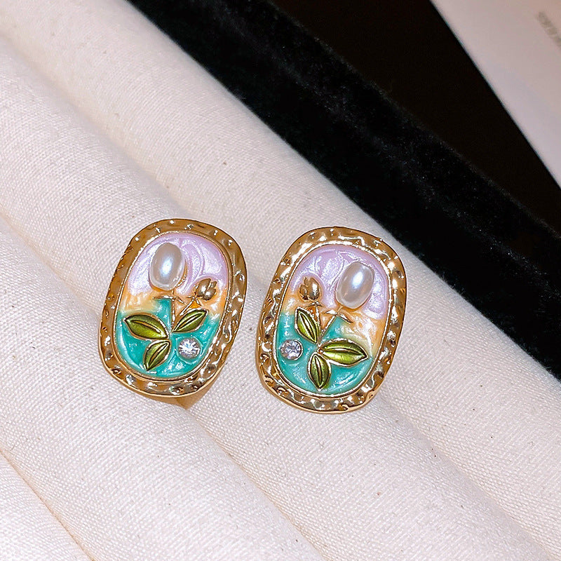 Needle Butterfly Enamel Vintage Court Style Delicate Light Luxury Earrings