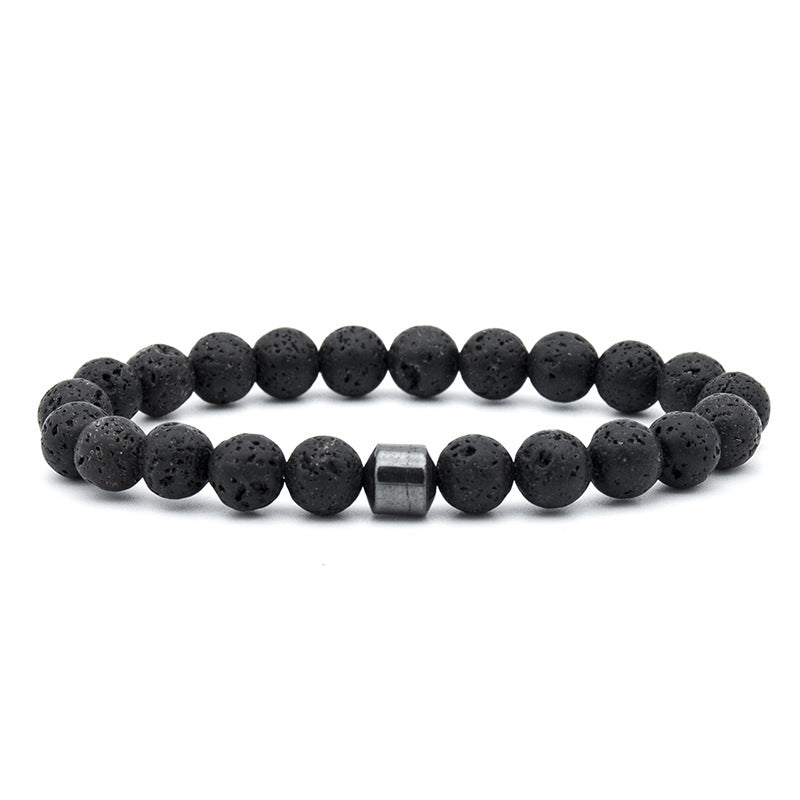 Men's Natural Haematite Handmade Beaded Volcanic Rock Bracelets