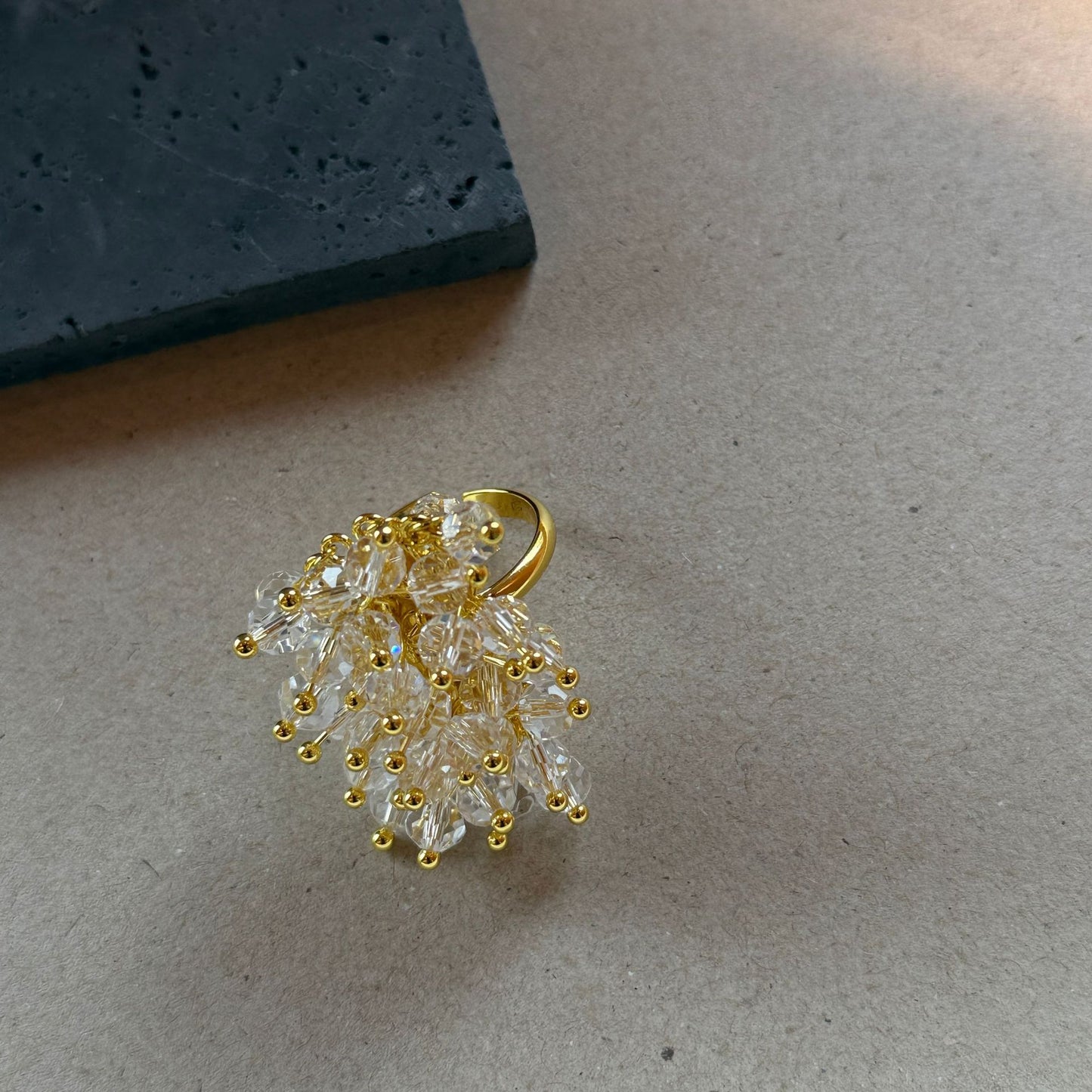 Women's Woven Crystal Tassel Exaggerated Gold Sier Color Water Drop Ring