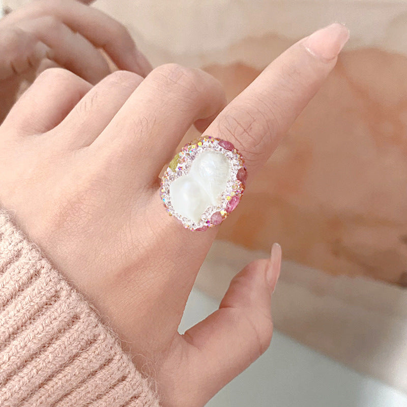 Open-end Holder Hand Inlaid Czech Brick Ring