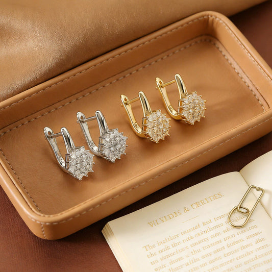 Women's Fashion Copper Inlaid Zircon Ear Clip French Exquisite Earrings