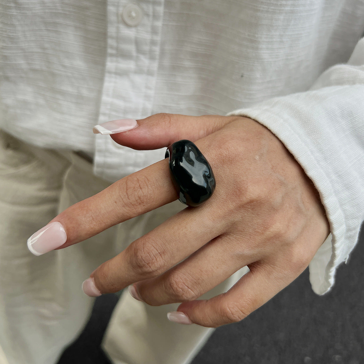 Transparent Color Resin Niche Retro Twin Rings