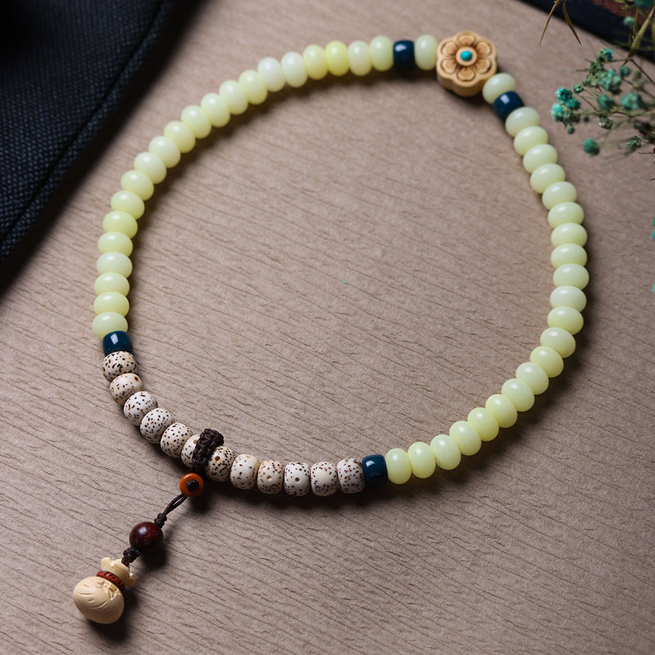 Weathering Custard Bodhi Boxwood Carved Plum Blossom Star Moon Half Bracelets