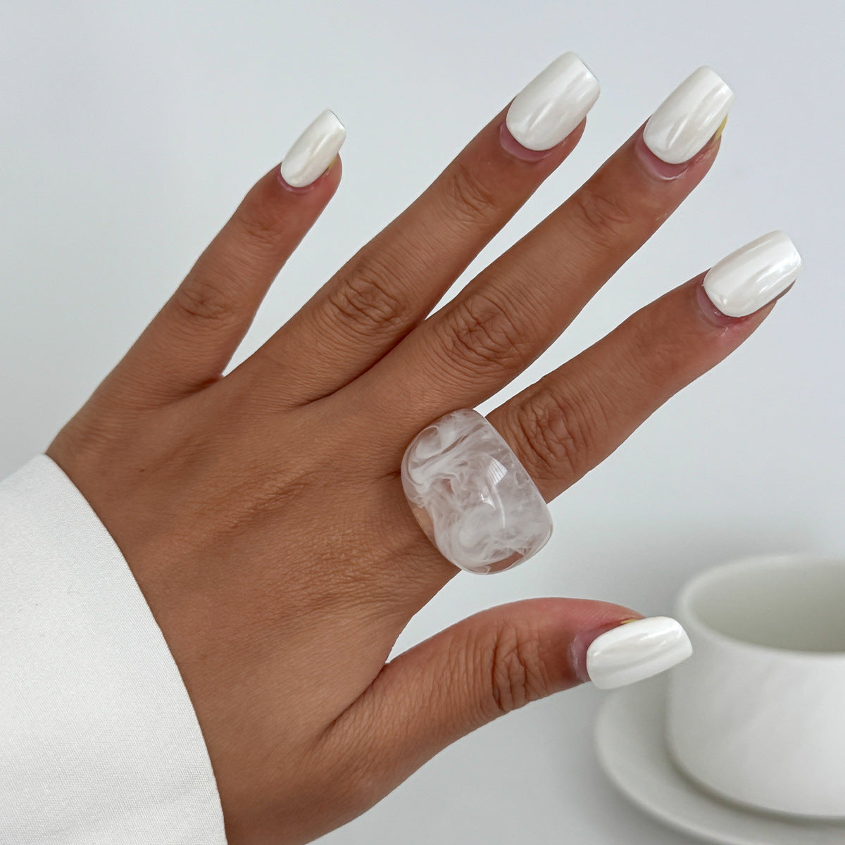 Transparent Color Resin Niche Retro Twin Rings