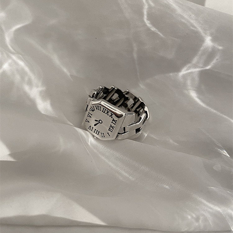 Roman Numeral Female Retro Fashion Chain Open Hip Hop Ring