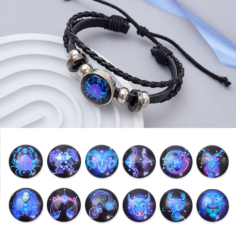 Twee Constellation Luminous Woven Genuine Leather Personality Couple Bracelets