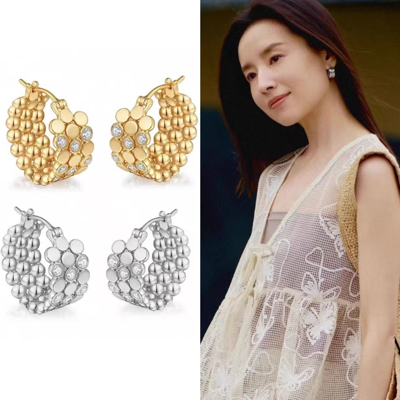 Affordable Luxury Style Round Beads Full Diamond Clip Niche Design Ear Buckle