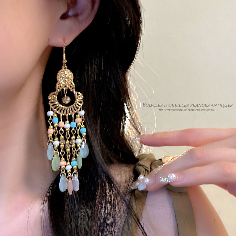 Women's Style Antique Bohemian Long Fringe High Sense Vacation Earrings