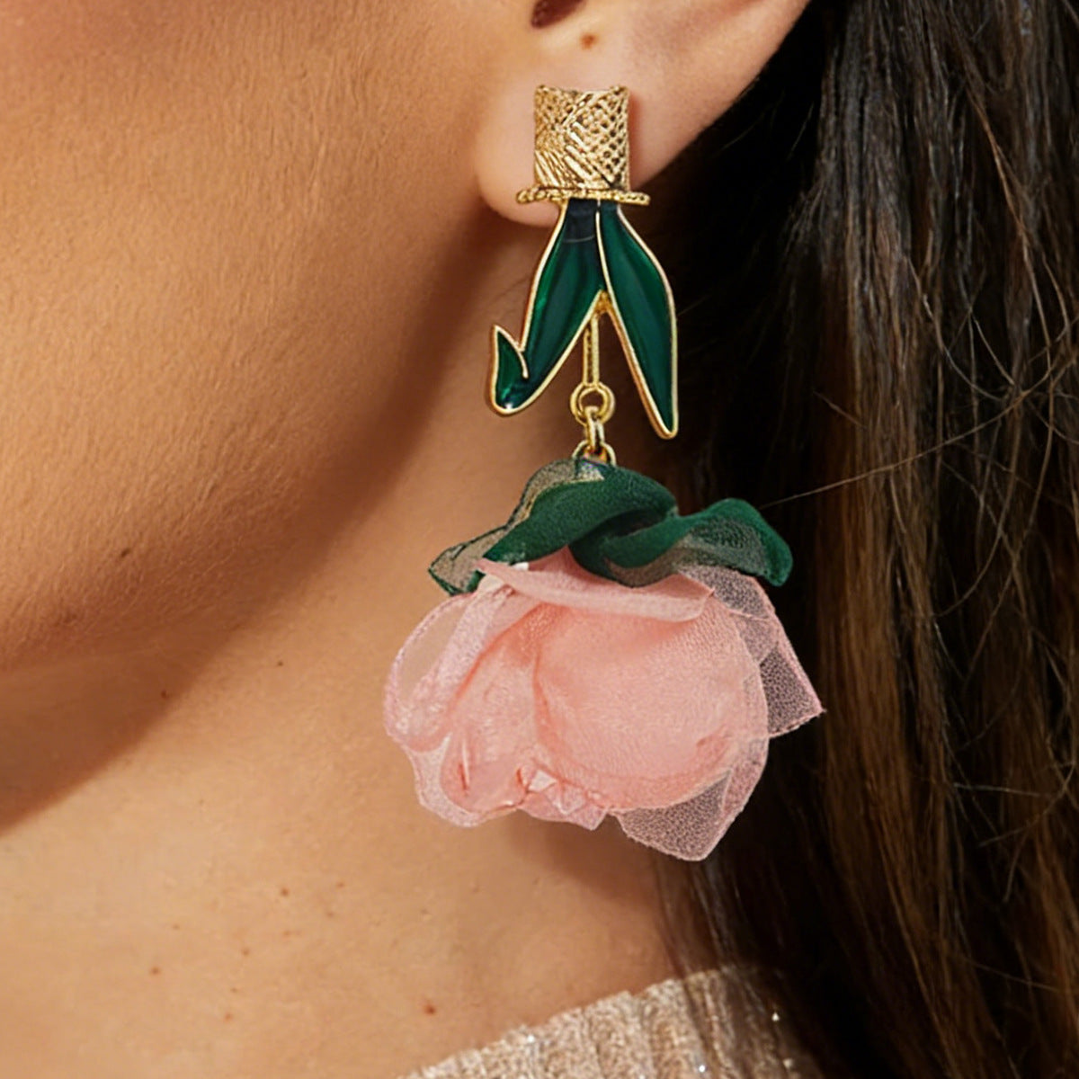 Women's Vacation Style Enamel Color Flower Pearl Light Luxury High-grade Earrings