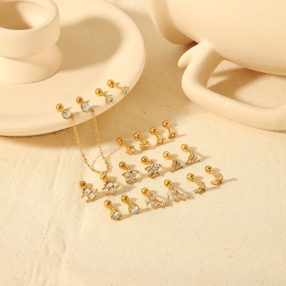 Steel Puncture Ear Bone Gold Light Luxury Design Earrings