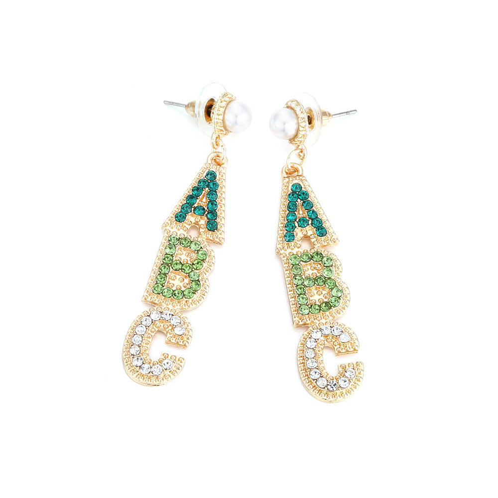 Women's Letter Super Shiny Long Colorful Crystals Earrings