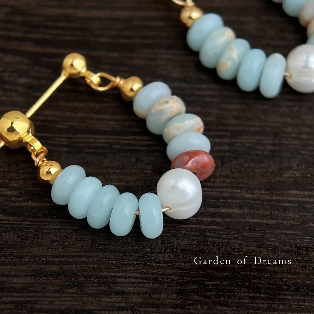 Style Handmade Freshwater Stringed Pearls Ear Chinese Natural Stone Contrast Earrings