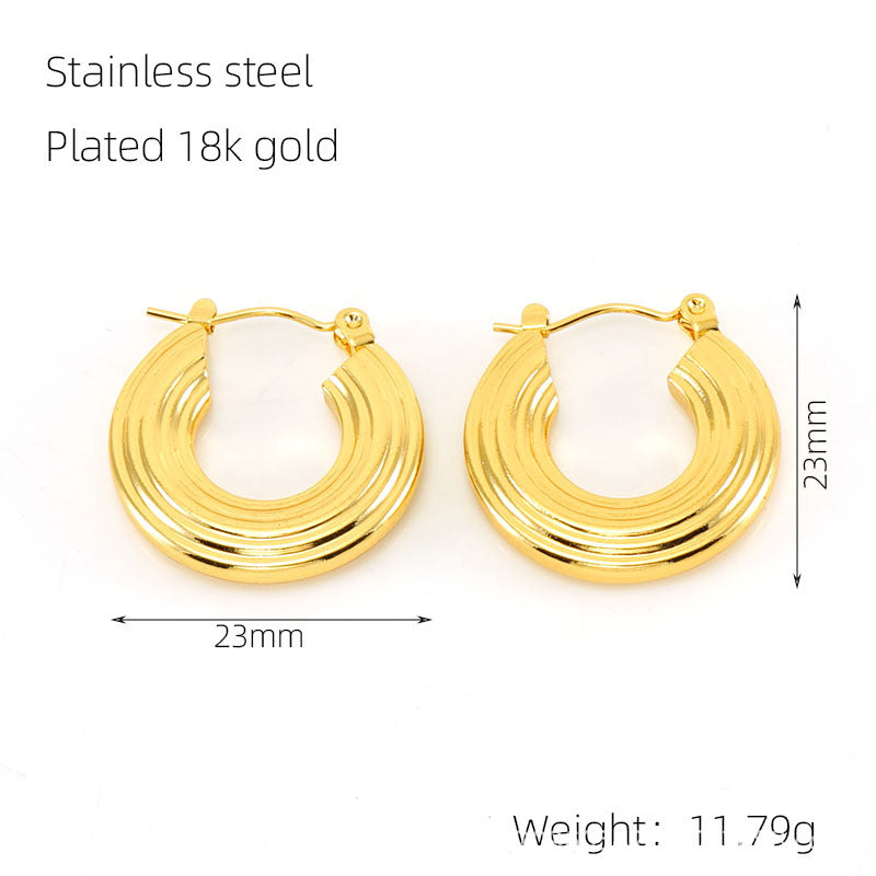 Women's Simple Round Glossy Stainless Steel For Gold Earrings