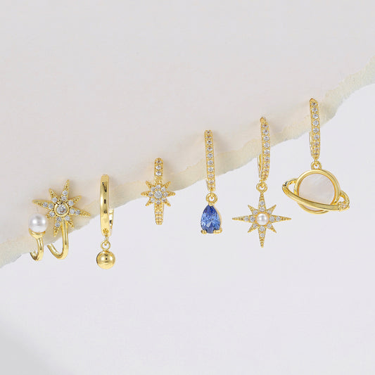 Stars Pearl Zircon Fashion Space Universe Earrings