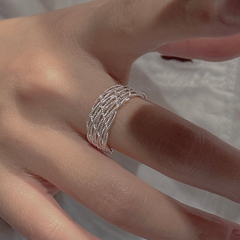 Sterling Sier Korean Niche Design Vintage Grid Style Fashionable Ring