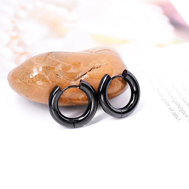 Women's Heavy Texture Round Stainless Steel Ear Clip Earrings