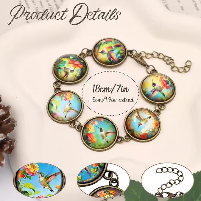 Women's Hummingbird Time Stone Vintage Bronze Adjustable Bracelet