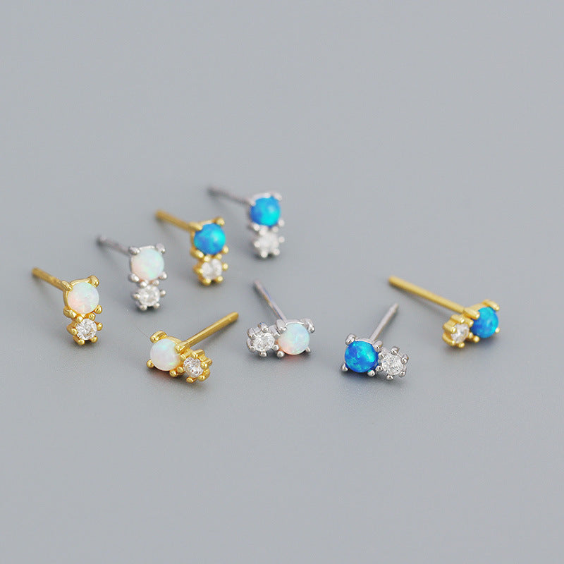 Women's Minimalist Opal Sier Geometric Diamond Synthetic Earrings