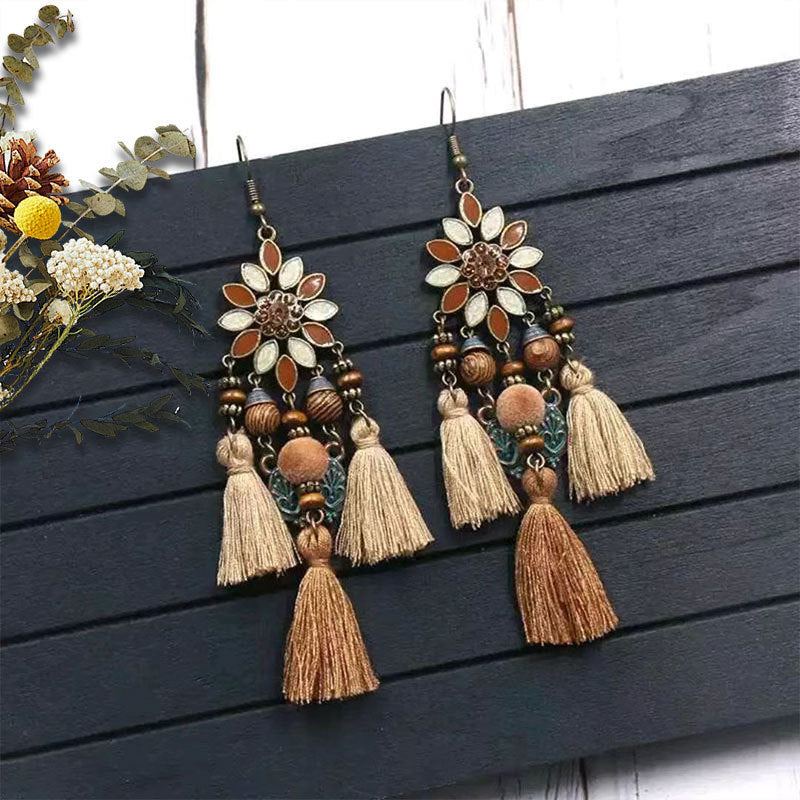 Ethnic Style Long Fringe Exotic Holiday Trip Earrings