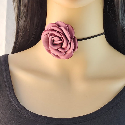 French Flower Tassel Tie Neck Camellia Necklaces