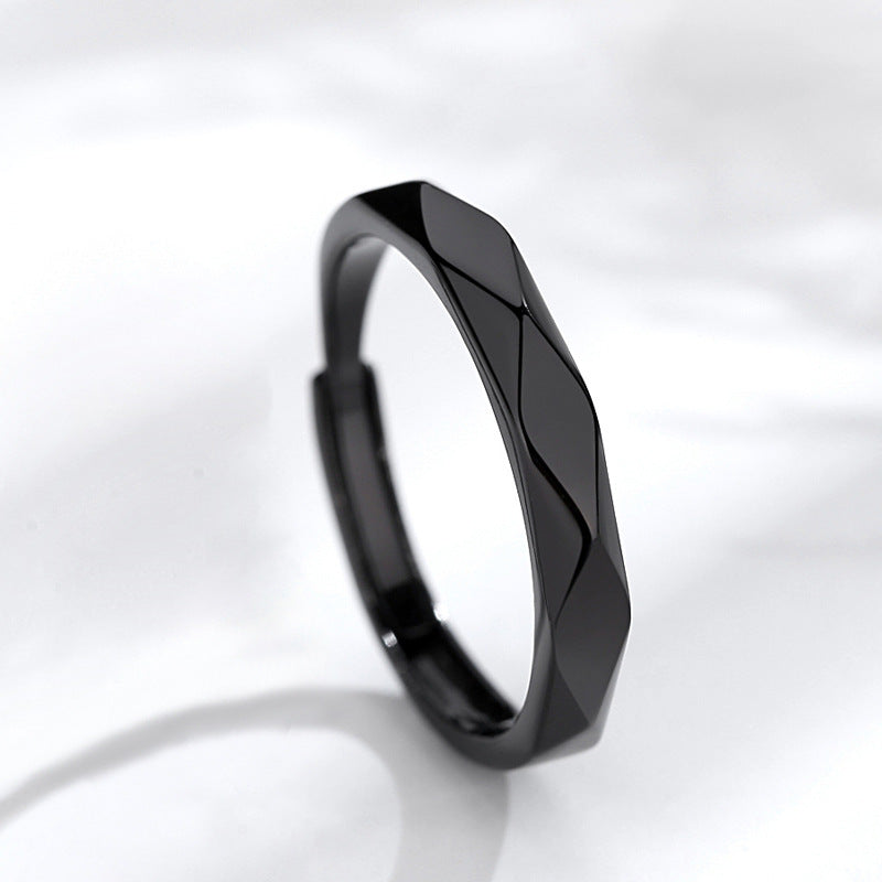 Black White Rhombus Couple Pair Of Long-distance Rings