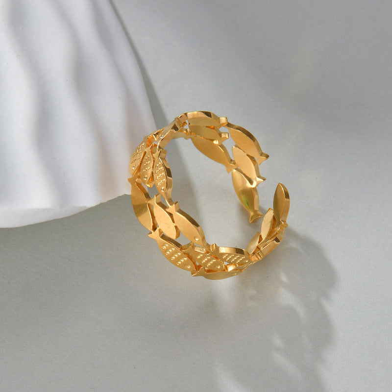 Titanium Steel Gold Hollow Fish Female Ring