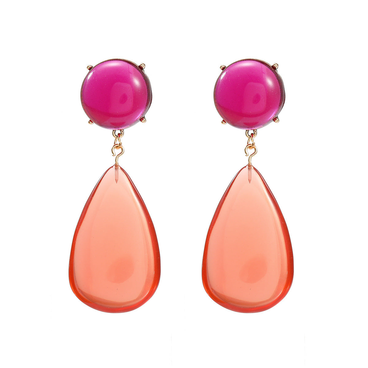 Retro Temperament Alloy Transparent Resin Geometric Round Drop-shaped Double Earrings